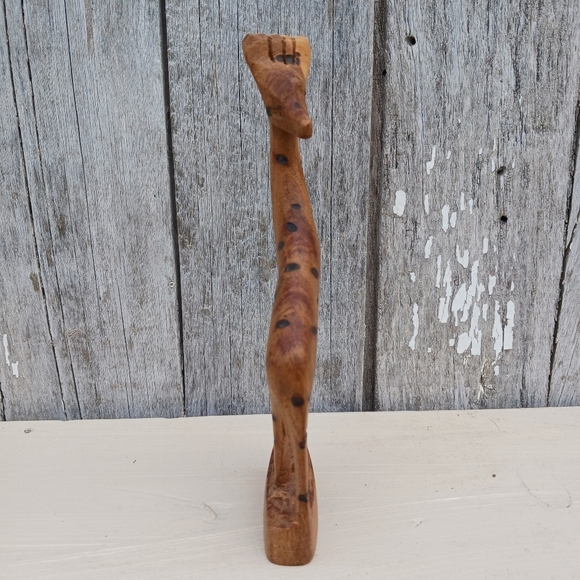 Hand Carved Wooden Giraffe 6" Small Wild Animal Wood Statue Figurine - Picture 2 of 6
